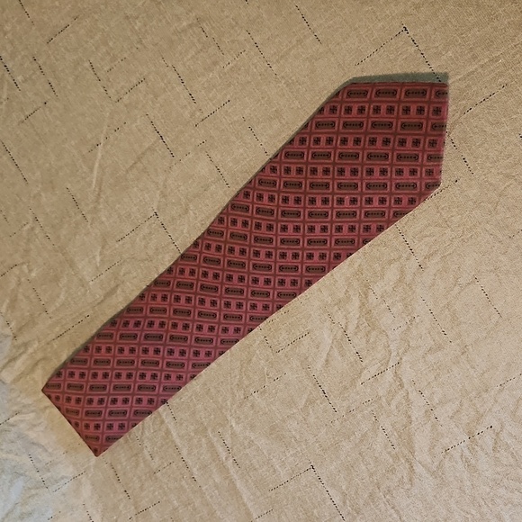 Vintage Celine Paris 100% silk tie  horsebit geometric print red brown black EUC - Picture 1 of 6